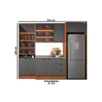 Cozinha Modulada Completa Bella 6 Peças 2 Aéreos + 1 Balcão+ Cristaleira + 2 Complementos C6p77 Nogal Cinza - 2