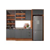 Cozinha Modulada Completa Bella 6 Peças 2 Aéreos + 1 Balcão+ Cristaleira + 2 Complementos C6p77 Nogal Cinza - 3