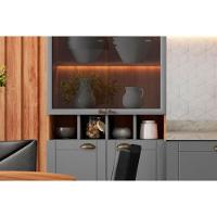 Cozinha Modulada Completa Bella 6 Peças 2 Aéreos + 1 Balcão+ Cristaleira + 2 Complementos C6p77 Nogal Cinza - 6