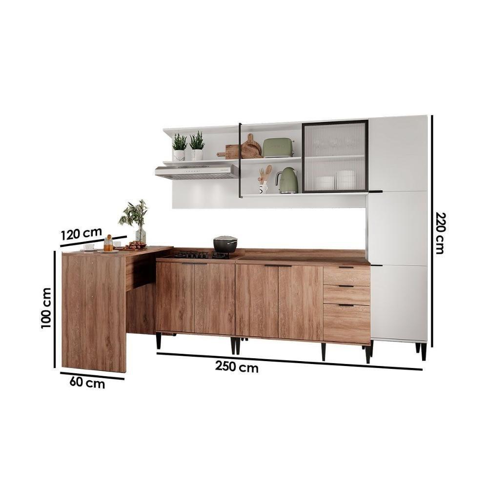 Cozinha Modulada Completa Alpha 5 Peças 1 Aéreo + 2 Balcões + 1 Paneleiro+1 Ilha C5p100 Freijó Branco - 2