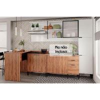 Cozinha Modulada Completa Alpha 5 Peças 1 Aéreo + 2 Balcões + 1 Paneleiro+1 Ilha C5p100 Freijó Branco - 1