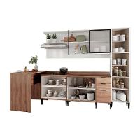Cozinha Modulada Completa Alpha 5 Peças 1 Aéreo + 2 Balcões + 1 Paneleiro+1 Ilha C5p100 Freijó Branco - 3