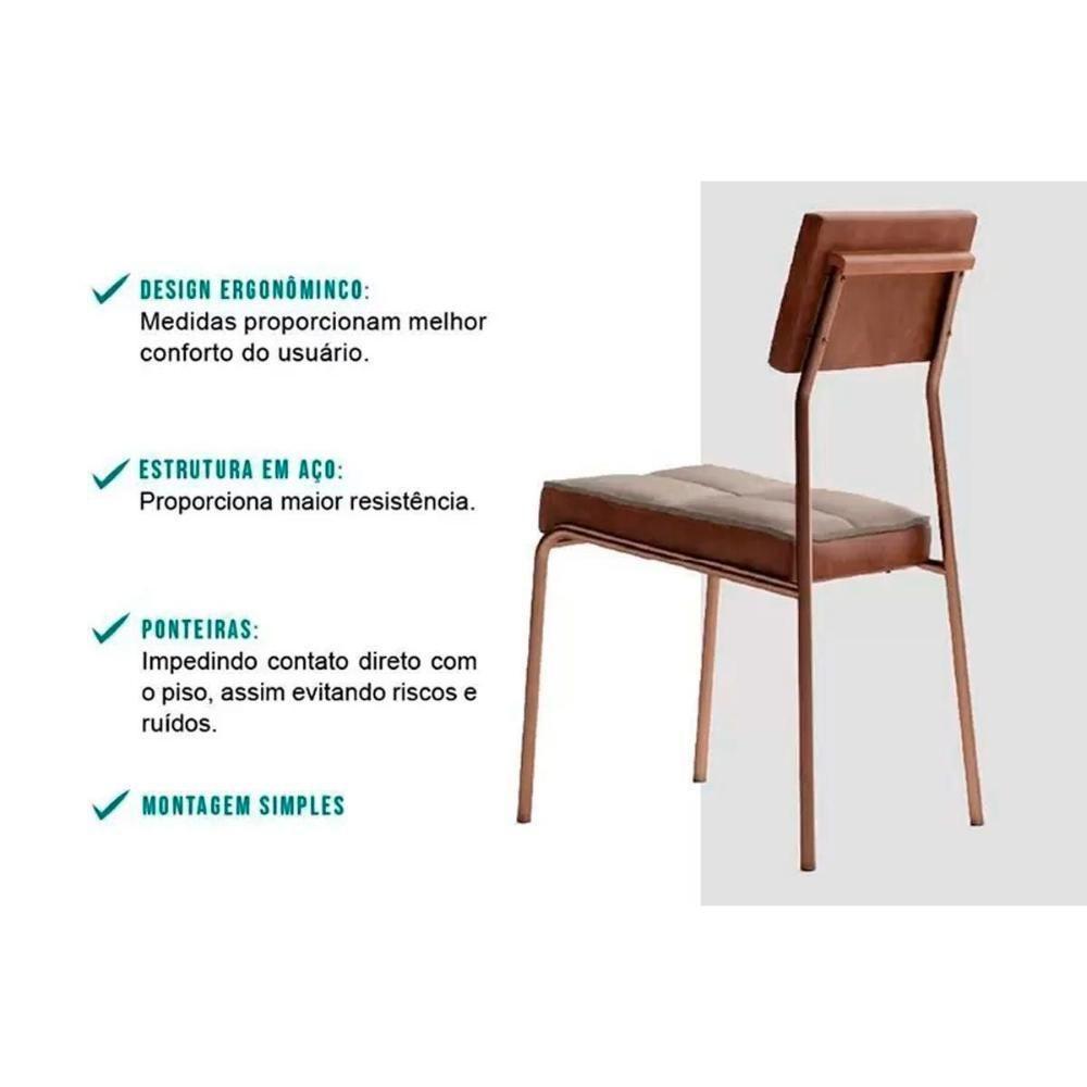 Cadeira De Cozinha Neo 1740 Kit 4 Uni Rose Linho Areia Courano Caramelo - 5