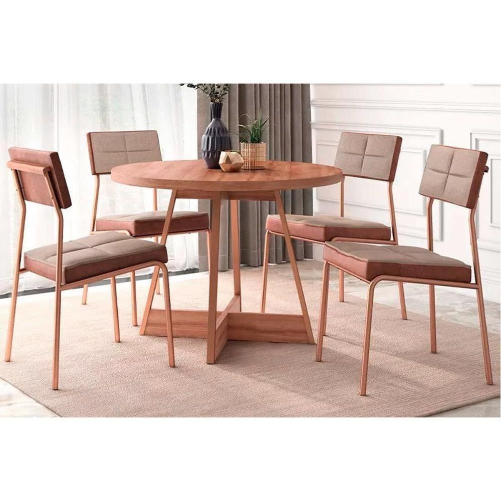 Cadeira De Cozinha Neo 1740 Kit 4 Uni Rose Linho Areia Courano Caramelo - 7