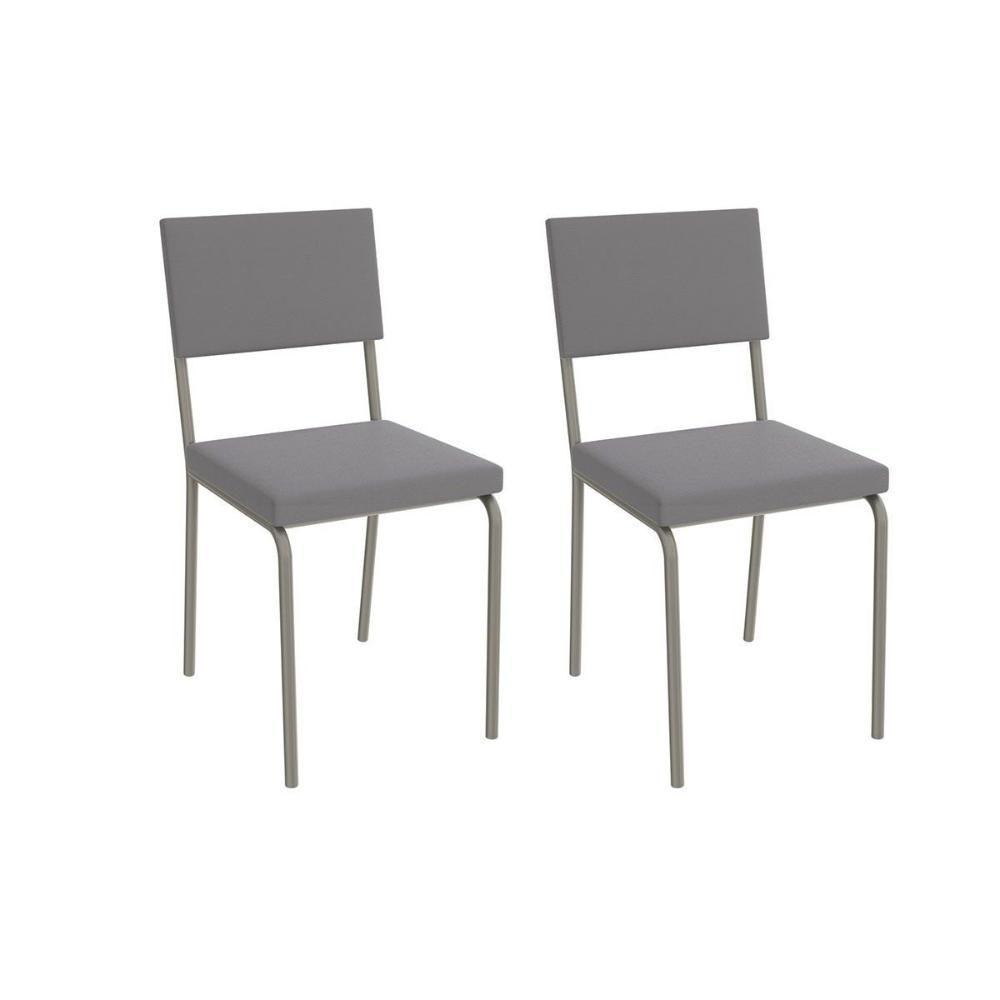 Cadeira De Cozinha Zaria 2c128 Aço Kit 2 Uni Niquel Suede Cinza - 1