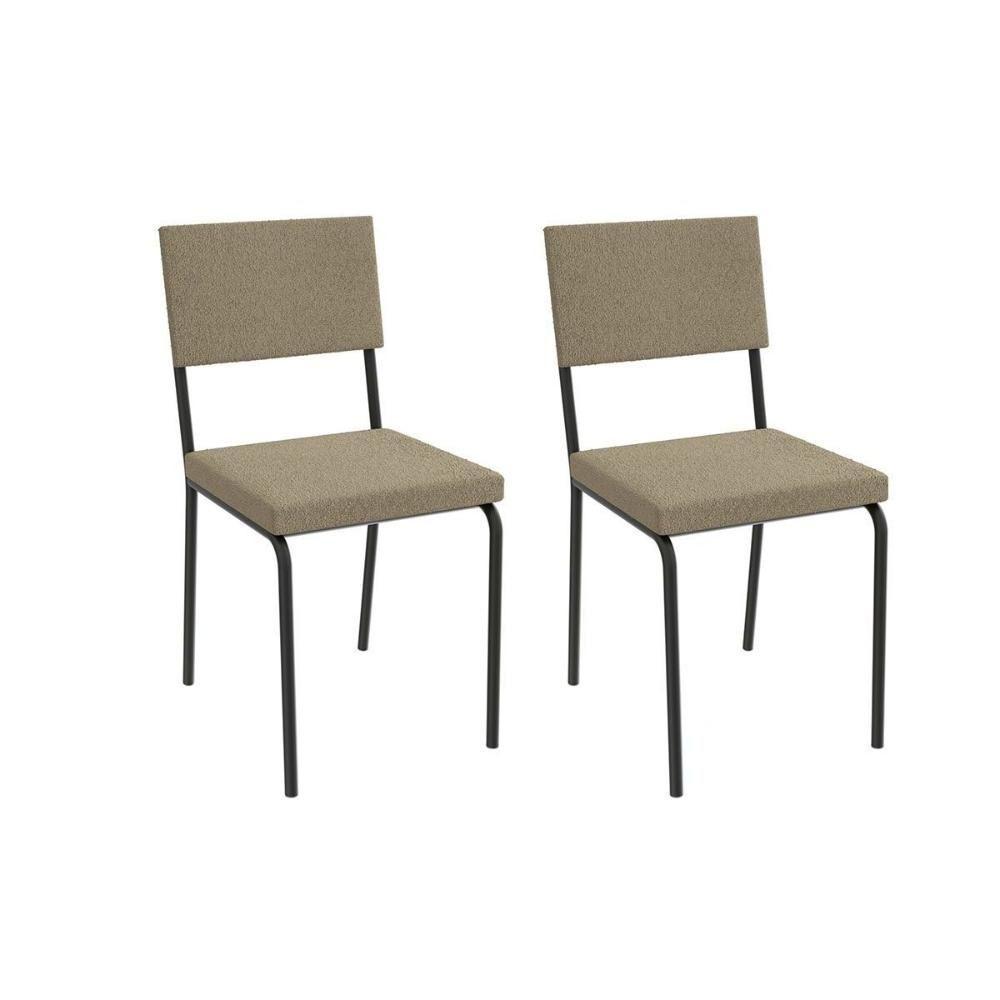Cadeira De Cozinha Zaria 2c128 Aço Kit 2 Uni Preto Bouclê Bege - 1