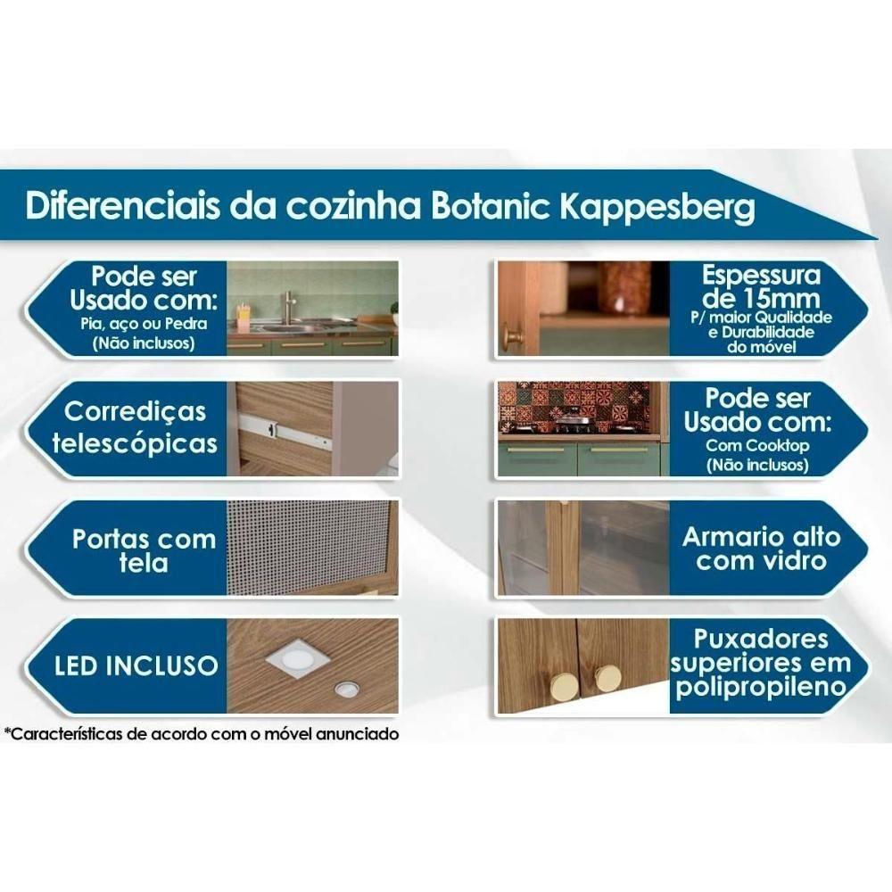 Cozinha Modulada Completa Botanic 8 Peças 4 Aéreos + 2 Balcões+ 2 Complementos M665 Nogueira Fendi - 2