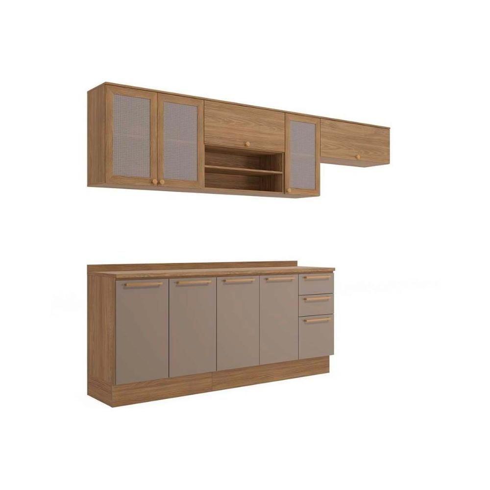 Cozinha Modulada Completa Botanic 7 Peças 3 Aéreos + 2 Balcões+ 2 Complementos M656 Nogueira Verde Oliva - 5