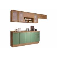Cozinha Modulada Completa Botanic 7 Peças 3 Aéreos + 2 Balcões+ 2 Complementos M656 Nogueira Verde Oliva - 1