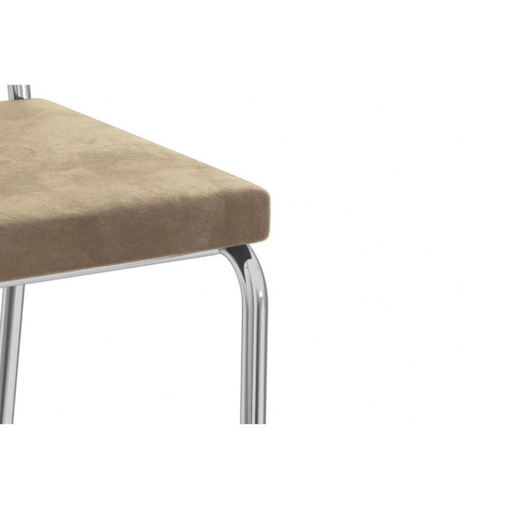 Cadeira De Cozinha Zaria 2c128 Aço Kit 2 Uni Cromado Suede Bege - 5
