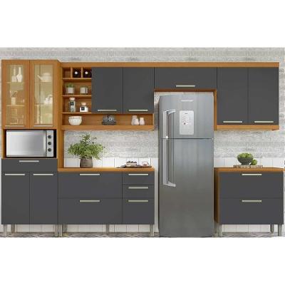 Cozinha Modulada Completa Burguesa Premium 6 Peças 3 Aéreos + 2 Balcões + 1 Paneleiro C6p57 Freijó Grafite