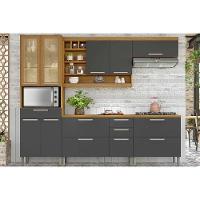 Cozinha Modulada Completa Burguesa Premium 5 Peças 2 Aéreos + 2 Balcões + 1 Paneleiro C6p56 Freijó Grafite - 1