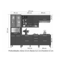 Cozinha Modulada Completa Burguesa Premium 5 Peças 2 Aéreos + 2 Balcões + 1 Paneleiro C6p56 Freijó Grafite - 5