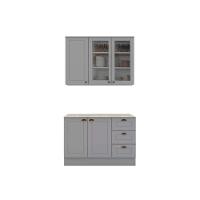 Cozinha Modulada Completa Americana 3 Peças 1 Aéreo + 1 Balcão + Complemento Cz125 Cinza - 1