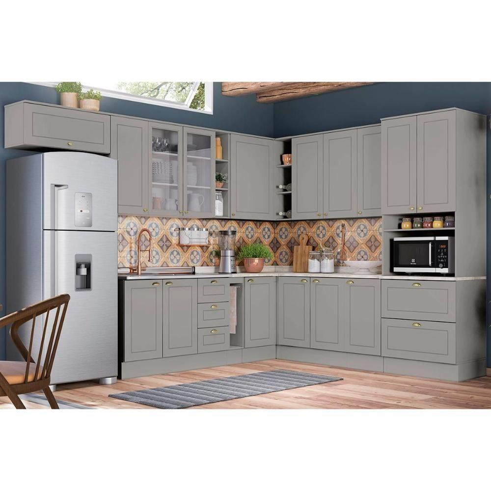 Cozinha Modulada Completa Americana 16 Peças 6aéreos+5balcões+ 1 Paneleiro +4complementos C5p33 Cinza - 1