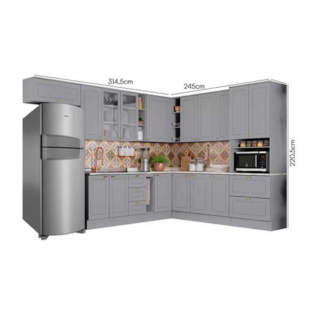 Cozinha Modulada Completa Americana 16 Peças 6aéreos+5balcões+ 1 Paneleiro +4complementos C5p33 Cinza - 3