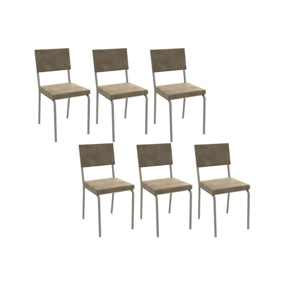 Cadeira De Cozinha Zaria 2c128 Kit 6 Un Niquel Bege A036 Suede Suede - 1