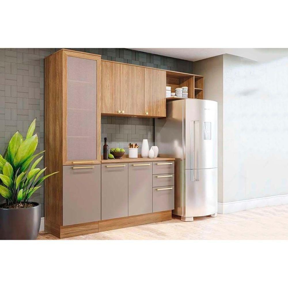 Cozinha Modulada Completa Botanic 5 Peças 2 Aéreos + 1 Balcão + 1 Paneleiro + 1 Complemento M654 Nogueira Fendi - 1
