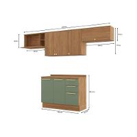 Cozinha Modulada Completa Botanic 5 Peças 3 Aéreos + 1 Balcão + 1 Complemento M662 Nogueira Verde Oliva - 9