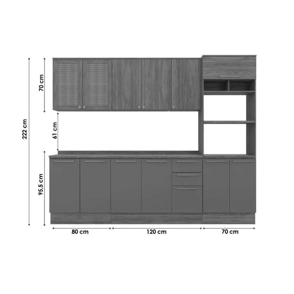 Cozinha Modulada Completa Botanic 7 Peças 2 Aéreos + 2 Balcões + 1 Paneleiro + 2 Complementos C7p36 Nogueira Fendi - 3