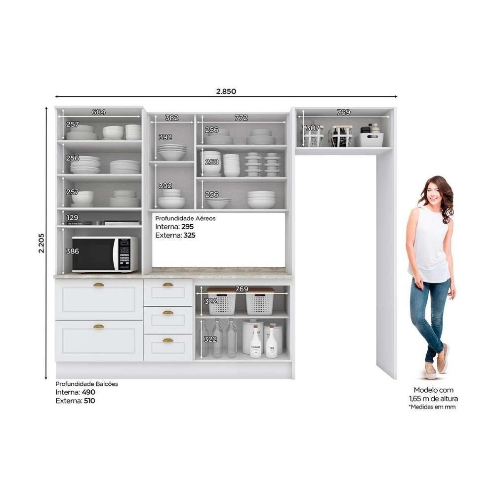 Cozinha Modulada Completa Americana 7 Peças 2 Aéreos + 1 Balcão + 1 Paneleiro+3complementos C5p64 Branco - 3