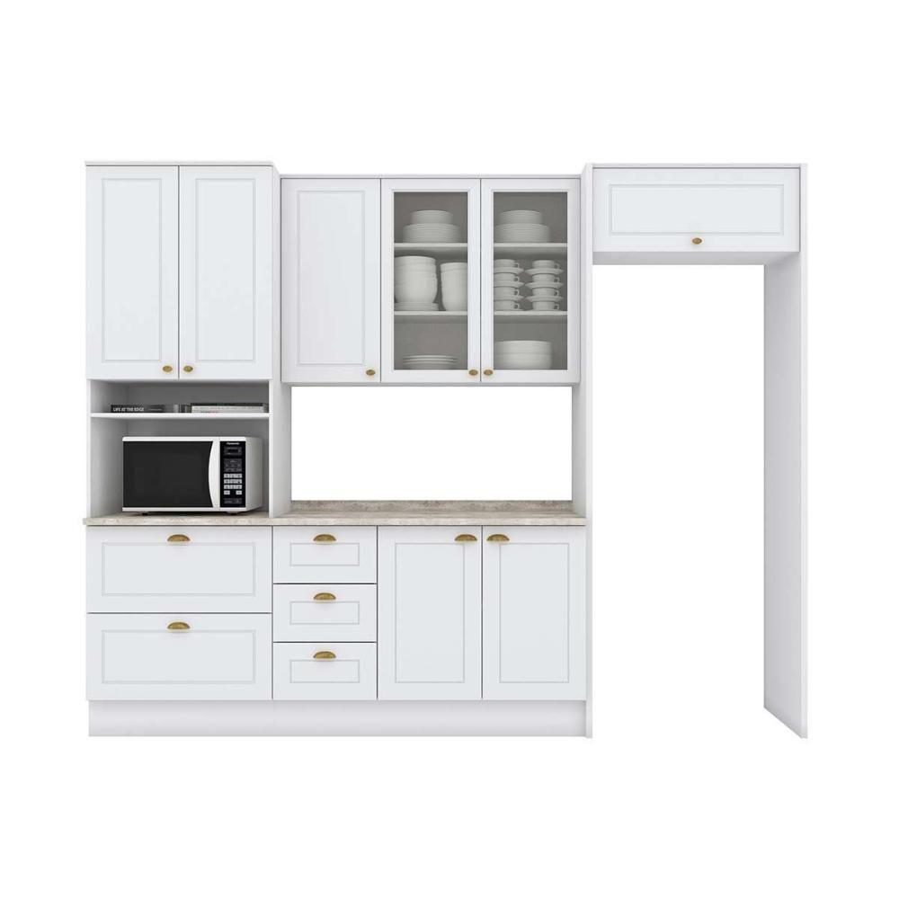 Cozinha Modulada Completa Americana 7 Peças 2 Aéreos + 1 Balcão + 1 Paneleiro+3complementos C5p64 Branco - 5