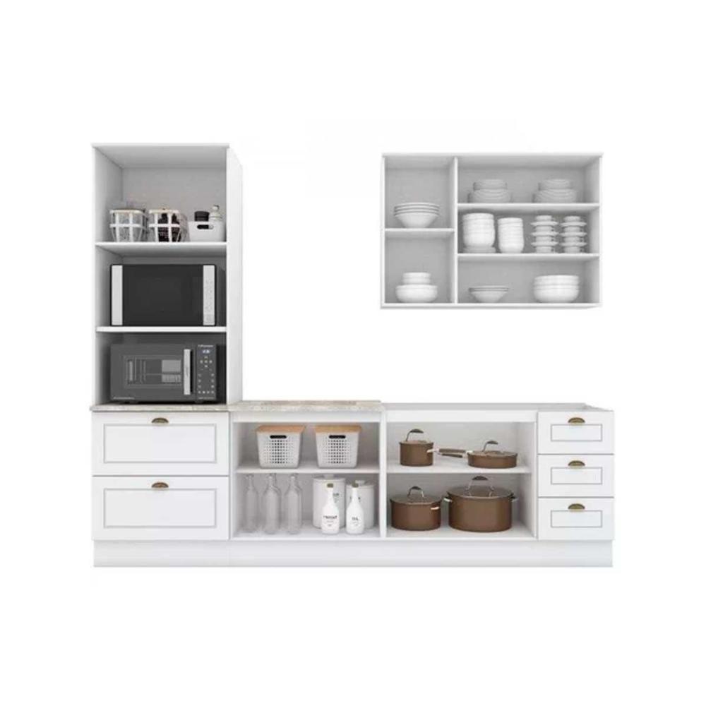 Cozinha Modulada Completa Americana Peças 5 Peças 1 Aéreo + 2 Balcões + 1 Paneleiro + 1 Complemento C5p30 Branco - 5