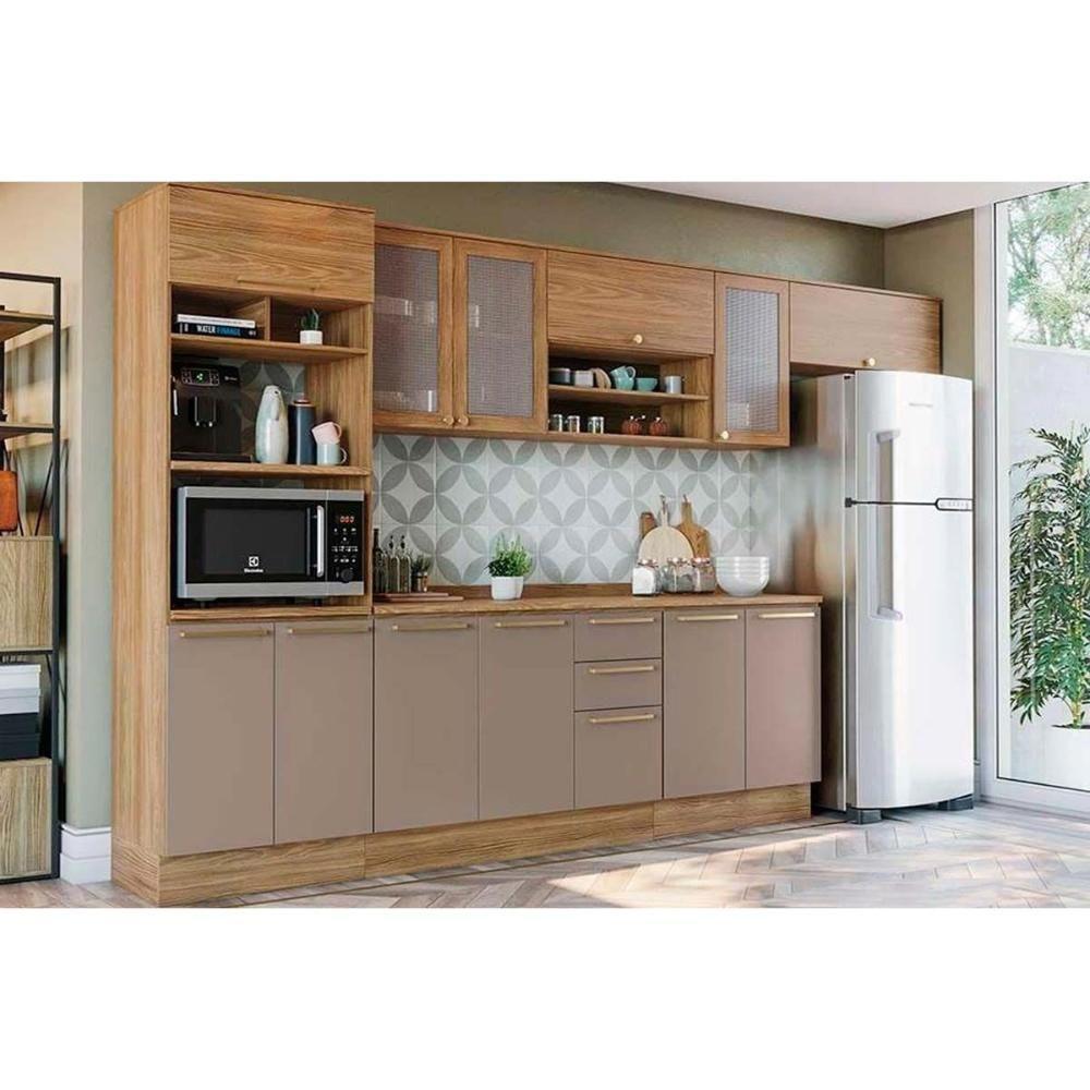 Cozinha Modulada Completa Botanic 8 Peças 3 Aéreos + 2 Balcões + 1 Paneleiro+ 2 Complementos M663 Nogueira Fendi - 1