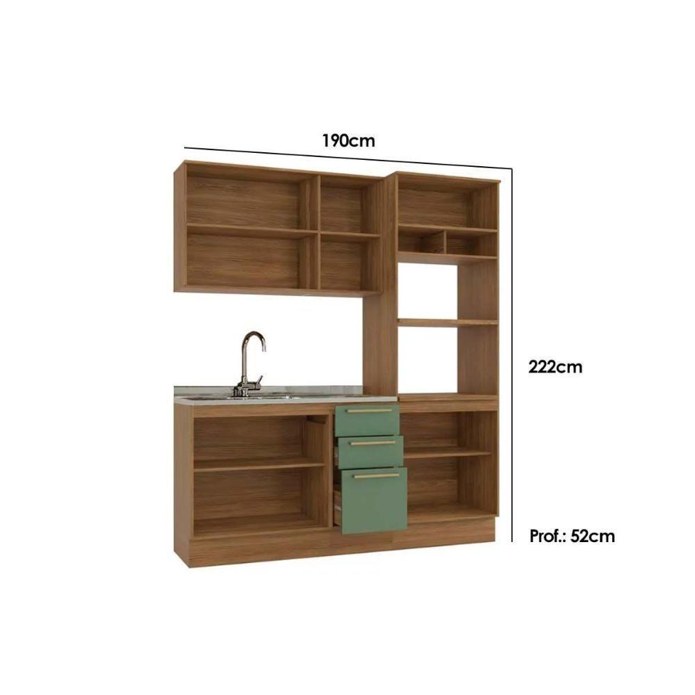 Cozinha Modulada Completa Botanic 3 Peças 1 Aéreo + Balcão + 1 Paneleiro Sem Pia M652 Nogueira Verde Oliva - 6