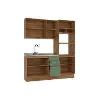 Cozinha Modulada Completa Botanic 3 Peças 1 Aéreo + Balcão + 1 Paneleiro Sem Pia M652 Nogueira Verde Oliva - 2