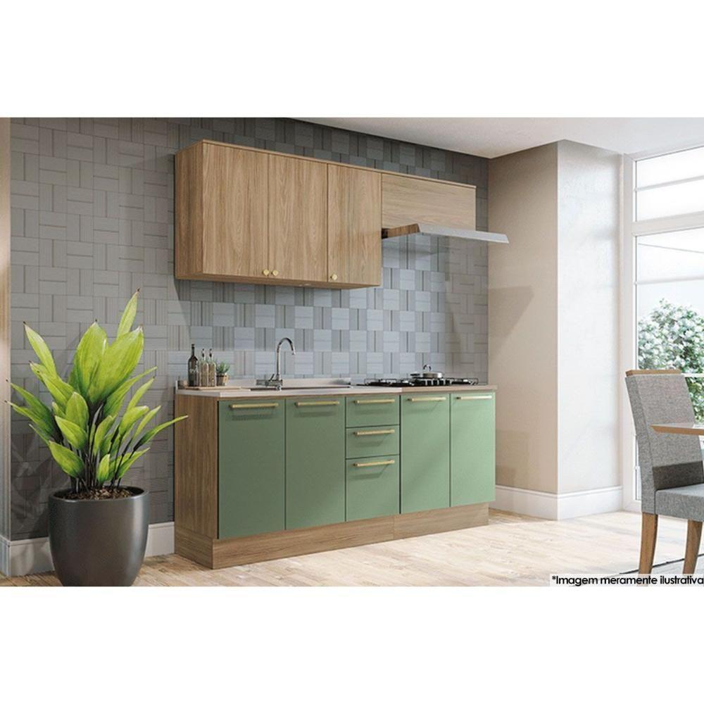 Cozinha Modulada Completa Botanic 5 Peças 2 Aéreos + 2 Balcões + 1 Complemento Sem Pia M665 Nogueira Verde Oliva - 1