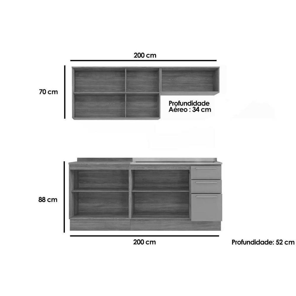 Cozinha Modulada Completa Botanic 5 Peças 2 Aéreos + 2 Balcões + 1 Complemento Sem Pia M665 Nogueira Verde Oliva - 4