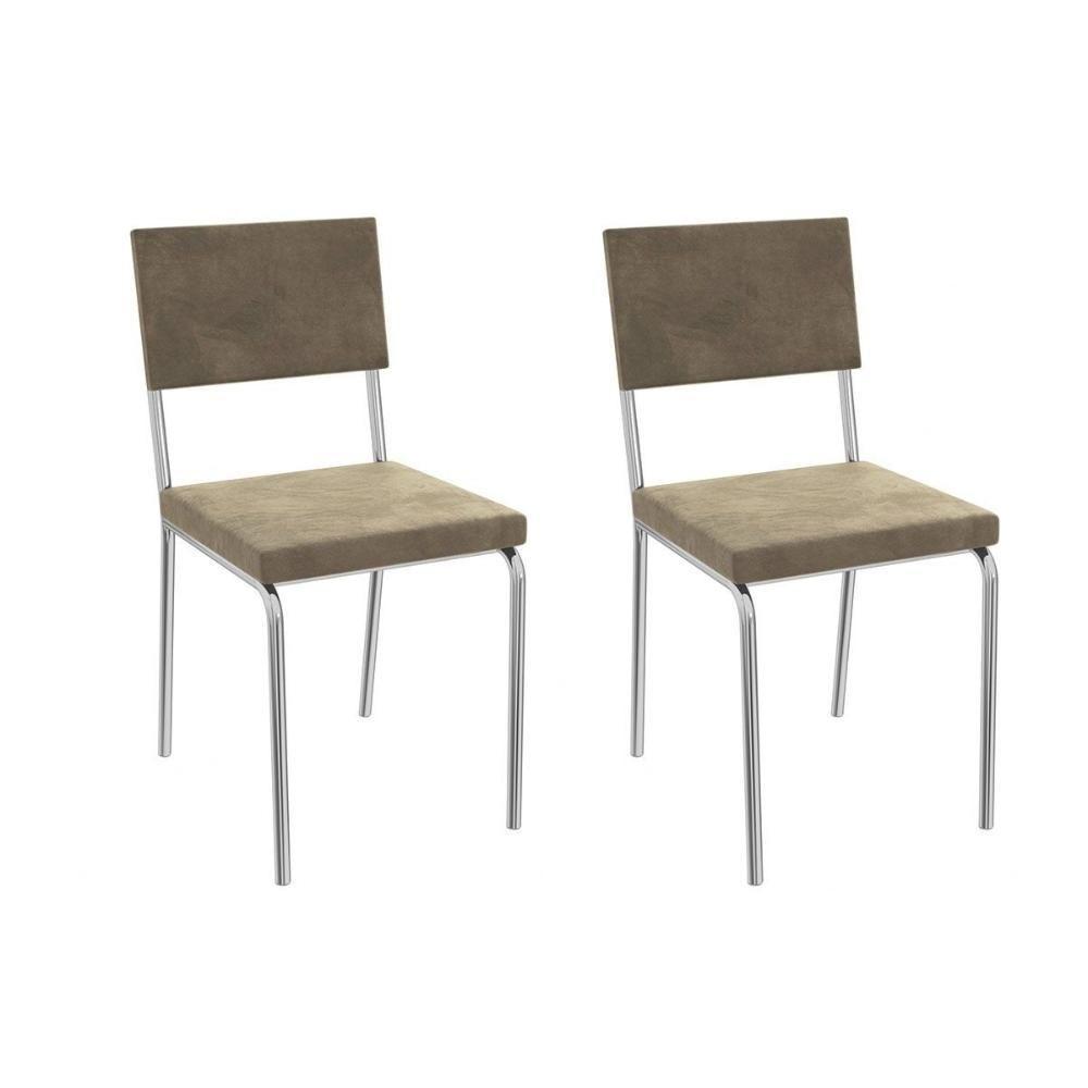 Cadeira De Cozinha Zaria 2c128 Aço Kit 2 Uni Cromado Suede Bege - 1