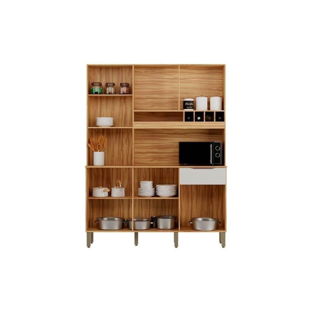 Cozinha Compacta Kit Moscato Com 6 Portas E 1 Gaveta 197x151cm Amendoa Grafite Ronipa - 3