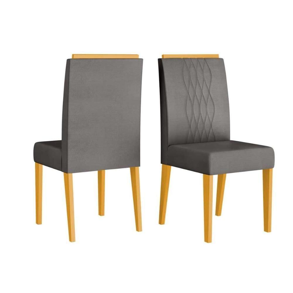 Cadeira De Cozinha Lia Kit 2 Un Cedro Suede Lunar Grafite - 1