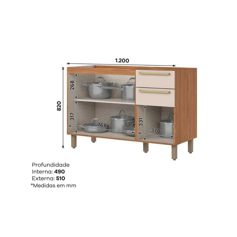 Gabinete Para Pia Cozinha Balcão Requinte Com 3 Portas E 2 Gavetas Sem Tampo 120cm Nature Areia - 3