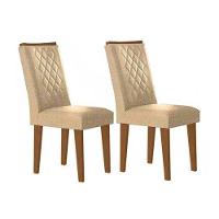 Kit 2 Cadeiras De Cozinha Jade 2 Un Madeira Capuccino Linho Bege Turim Rufato - 1