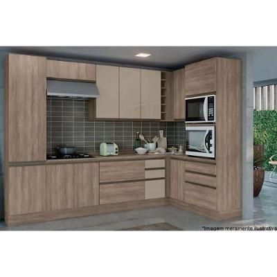 Cozinha Modulada Completa Maxxi 10 Peças 3 Aéreos + 3 Balcões + 2 Paneleiros + 2 Complementos Sem Pia Cz269 Nogal
