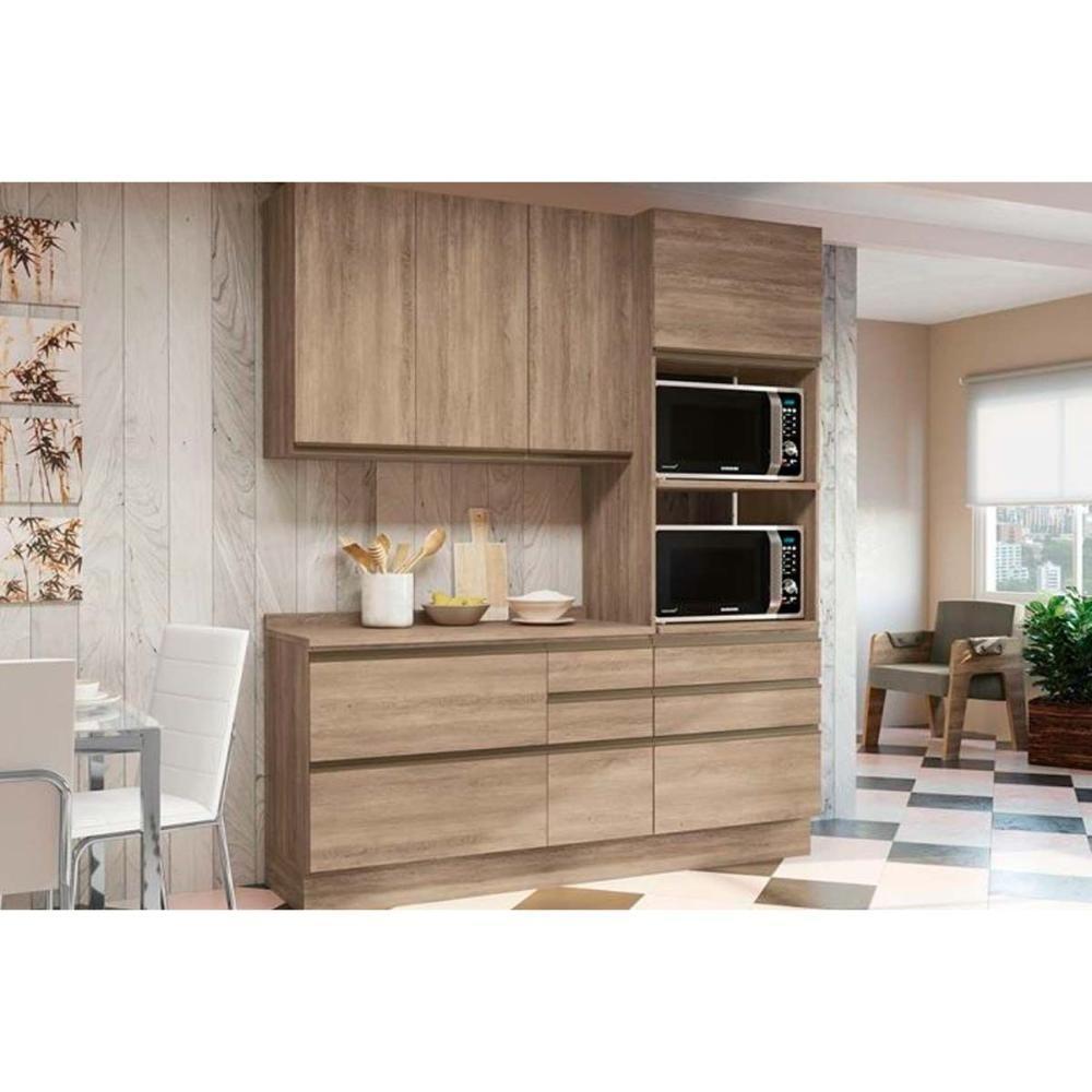 Cozinha Modulada Completa Maxxi 4 Peças 1 Aéreo + Balcão + 1 Paneleiro + 1 Complemento C4p25 Nogal - 1