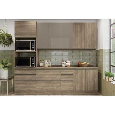 Cozinha Modulada Completa Maxxi 7 Peças 2 Aéreos + 2 Balcões + 1 Paneleiro + 2 Complementos C7p37 Nogal