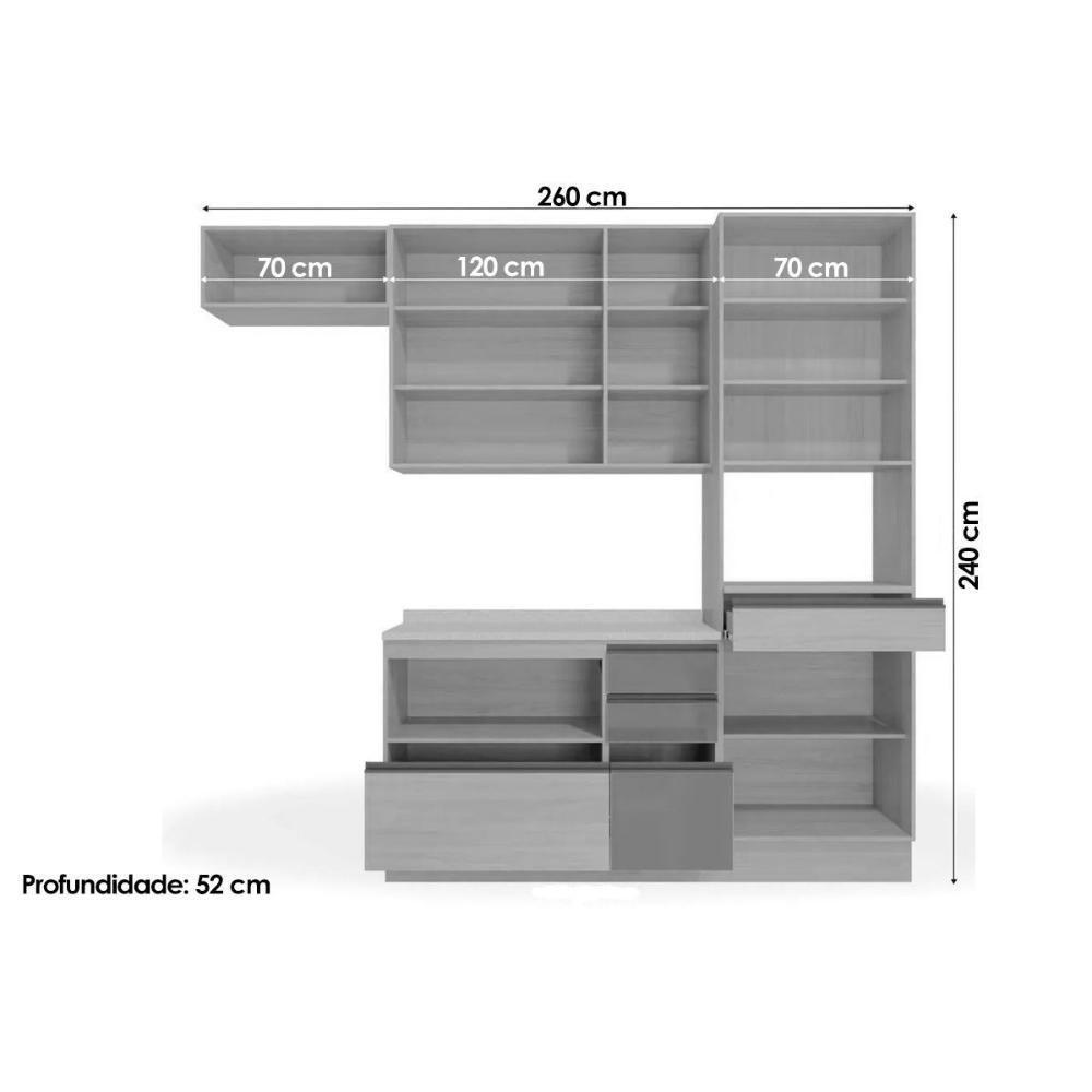 Cozinha Modulada Completa Maxxi 5 Peças 2 Aéreos + 1 Balcão + 1 Torre Quente + 1 Complemento C5p29 Nogal - 2