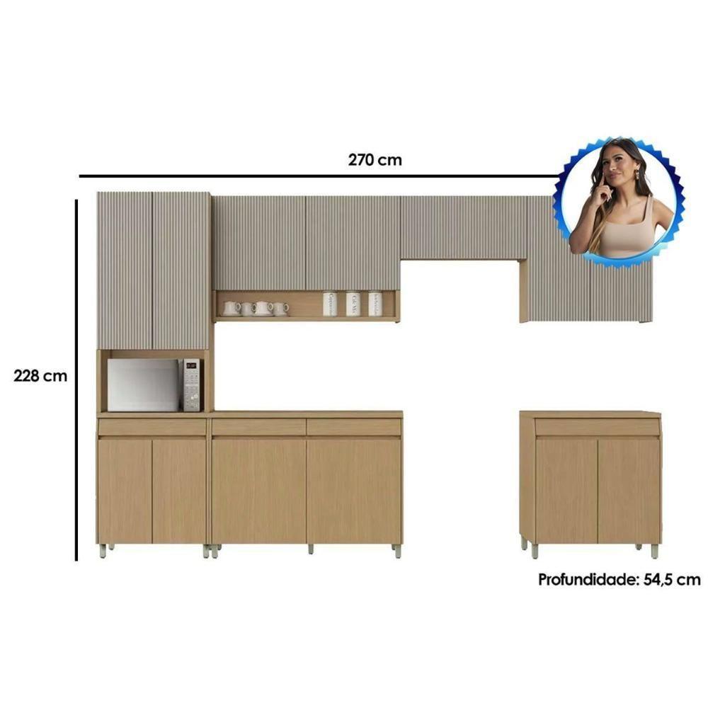 Cozinha Modulada Completa Simone Mendes 6 Peças 3 Aéreos + 2 Balcões + 1 Paneleiro C6p90 Carvalho Cinza - 3