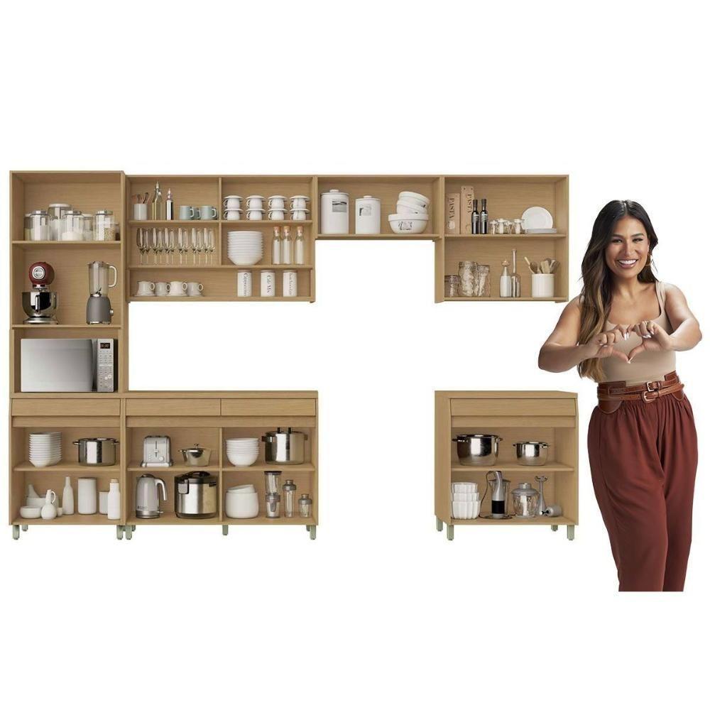 Cozinha Modulada Completa Simone Mendes 6 Peças 3 Aéreos + 2 Balcões + 1 Paneleiro C6p90 Carvalho Cinza - 4