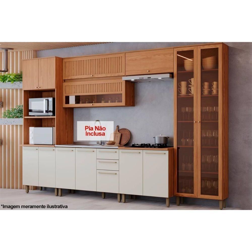 Cozinha Modulada Completa Requinte 7 Peças 2 Aéreos + 2 Balcões+ 2 Paneleiros + 1 Complemento Cz103 Nature Nature Areia - 1