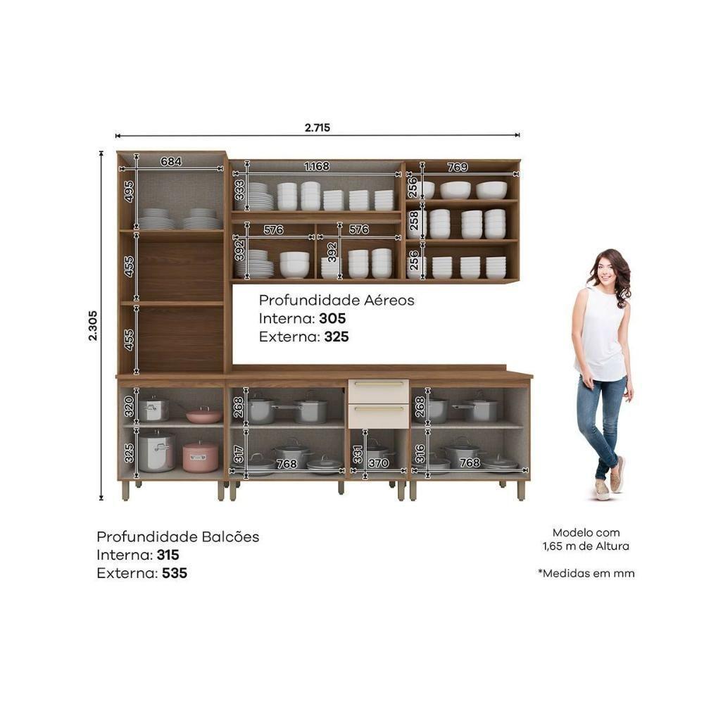 Cozinha Modulada Completa Requinte 7 Peças 2 Aéreos + 2 Balcões + 1 Paneleiro + 2 Complementos Cz107 Nature Nature Areia - 3