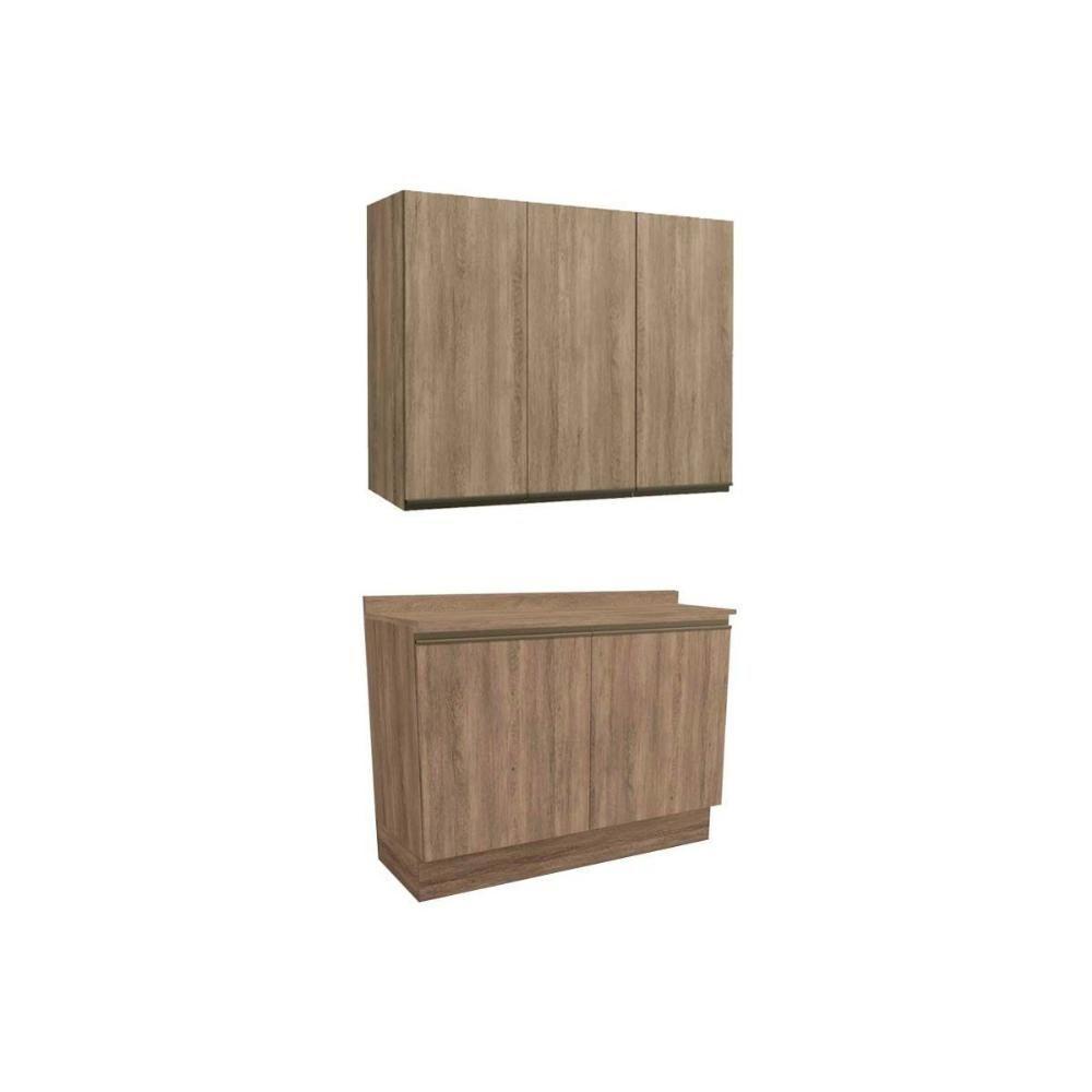 Cozinha Modulada Completa Maxxi 3 Peças 1 Aéreo + 1 Balcão + Complemento C3p10 Nogal - 1