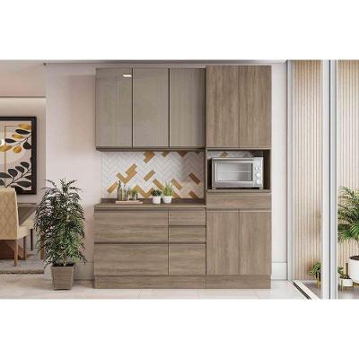Cozinha Modulada Completa Maxxi 4 Peças 1 Aéreo + Balcão + 1 Paneleiro + 1 Complemento C4p27 Nogal