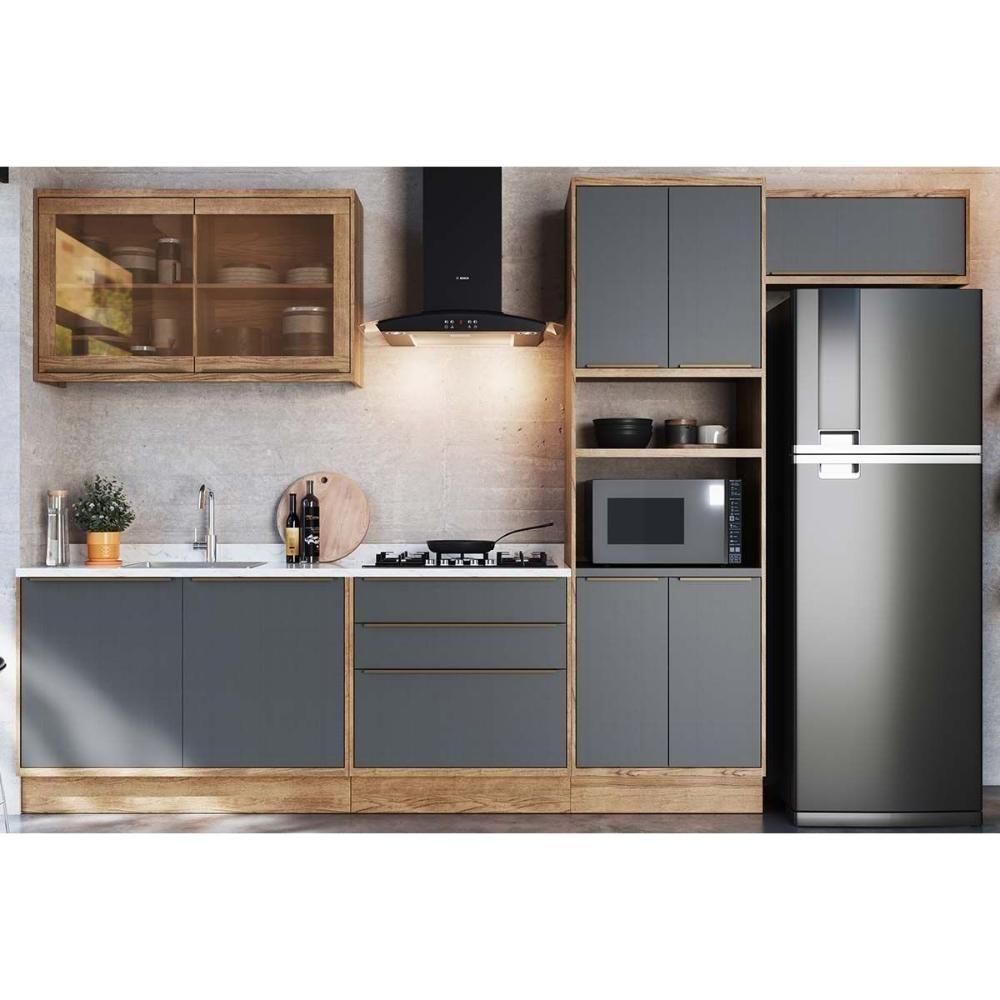 Cozinha Modulada Completa Versalis 6 Peças 2 Aéreos + 2 Balcões + 1 Torre Quente + 1 Complemento C6p163 Freijó Grafite Herval - 1