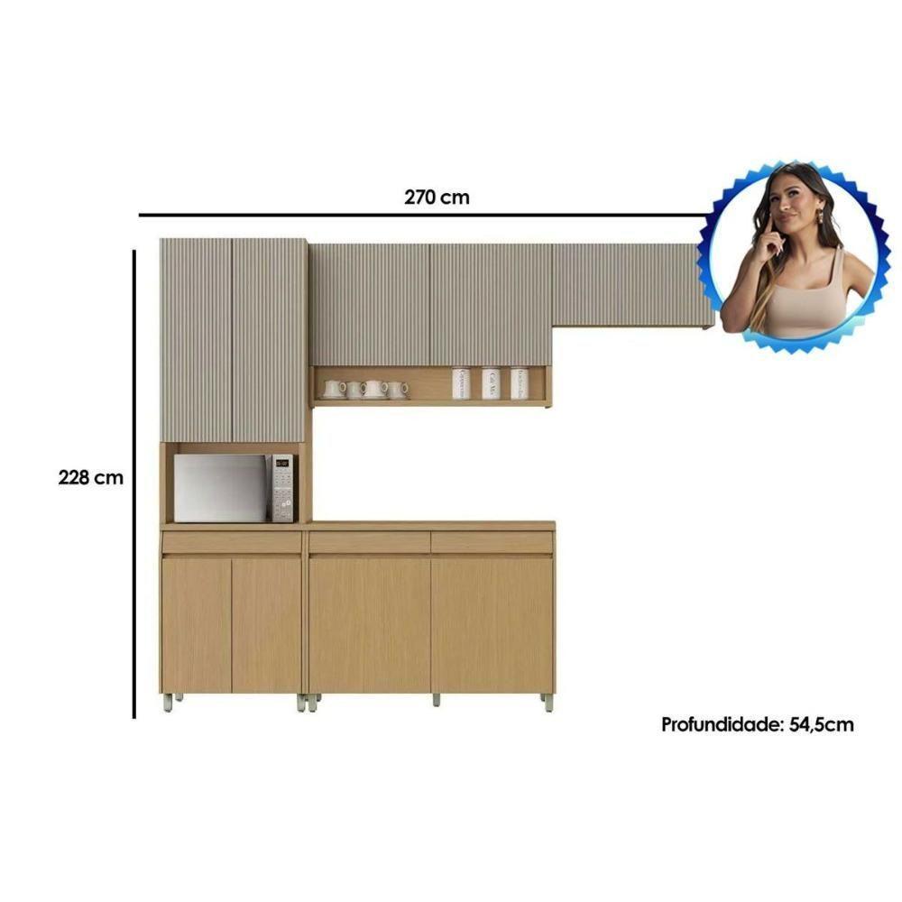 Cozinha Modulada Completa Simone Mendes 4 Peças 2 Aéreos + 1 Balcão + 1 Paneleiro C4p161 Carvalho Cinza - 7
