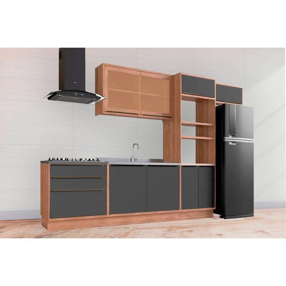 Cozinha Modulada Completa Versalis 6 Peças 2 Aéreos + 2 Balcões + 1 Torre Quente + 1 Complemento C6p191 Freijó Grafite Herval - 1